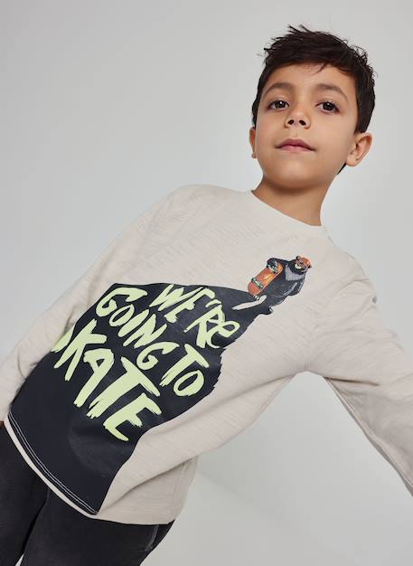 T-shirt garçon en maille imprimé skate Beige 1 - vertbaudet enfant 
