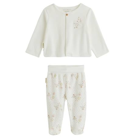 Ensemble bébé gilet et pantalon avec pieds en velours doucette Ecru 2 - vertbaudet enfant 