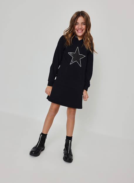 Fille-Robe en molleton avec étoile et capuche
