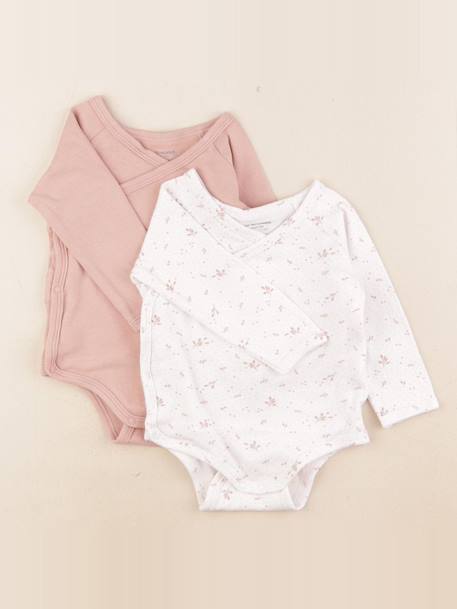 Lot de 2 bodies en coton - 9 mois Blanc, rose 1 - vertbaudet enfant 