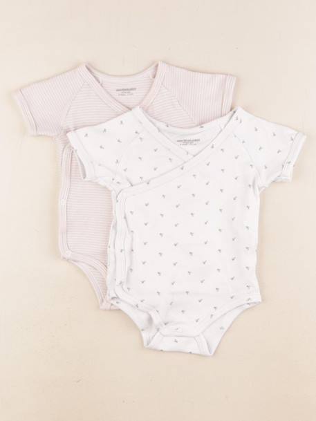 Lot de 2 bodies en coton - 9 mois Blanc, rose 1 - vertbaudet enfant 