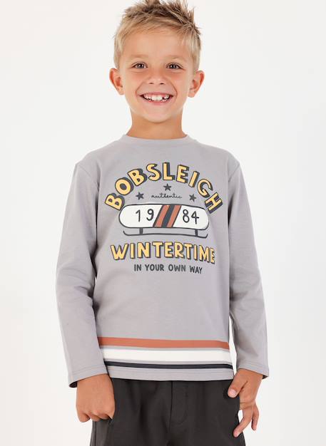 T-shirt garçon en maille imprimé bobsleigh Gris 1 - vertbaudet enfant 