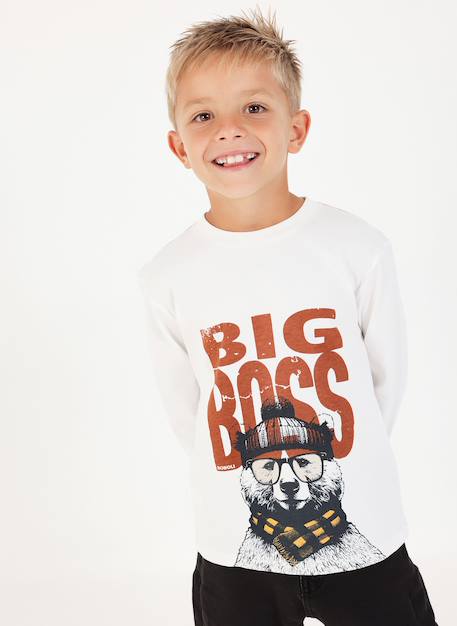 T-shirt garçon en maille imprimé ours Blanc 1 - vertbaudet enfant 