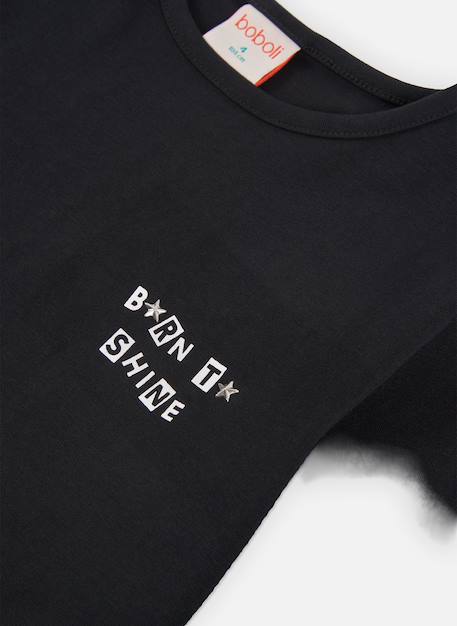 T-shirt fille en maille avec message Noir 3 - vertbaudet enfant 
