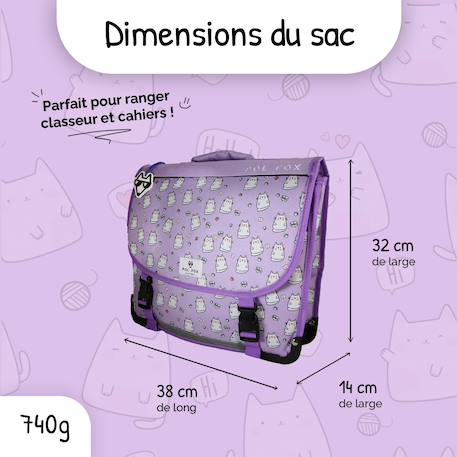 Cartable scolaire réversible 38 cm pol fox hello – motif chat – 2 compartiments Violet 3 - vertbaudet enfant 