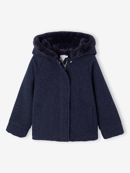 Manteau fille à capuche drap de laine beige chiné+marine 7 - vertbaudet enfant 