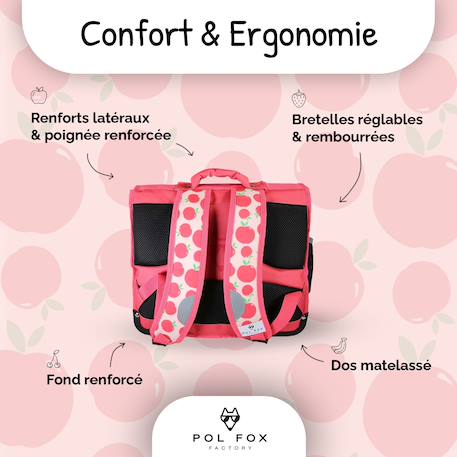 Cartable scolaire réversible 38 cm pol fox pompom – motif pomme – 2 compartiments Rose et rouge 4 - vertbaudet enfant 