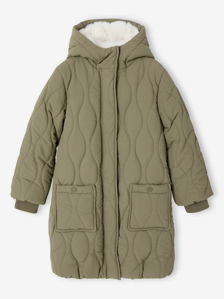 Fille-Manteau-Doudoune fille longue à capuche doublée imitation fourrure