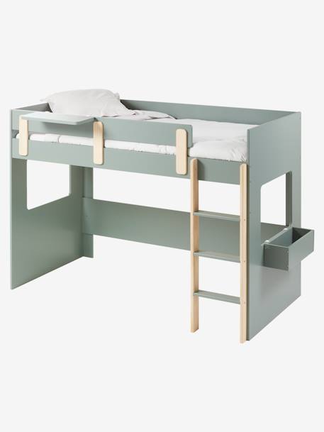 Lit mezzanine mi-hauteur enfant LIGNE EVEREST blanc/bois+kaki+Rose 8 - vertbaudet enfant 