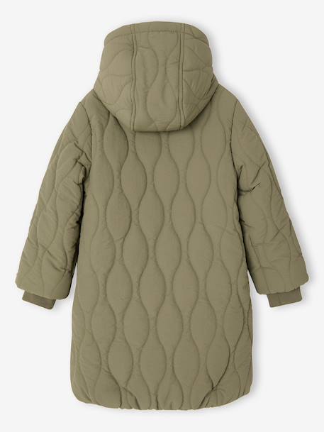 Doudoune fille longue à capuche doublée imitation fourrure kaki+noir 2 - vertbaudet enfant 