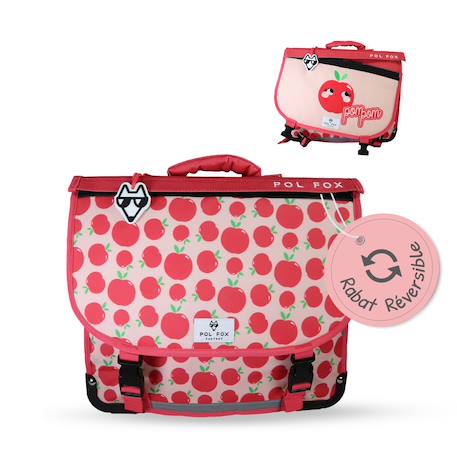 Cartable scolaire réversible 38 cm pol fox pompom – motif pomme – 2 compartiments Rose et rouge 1 - vertbaudet enfant 