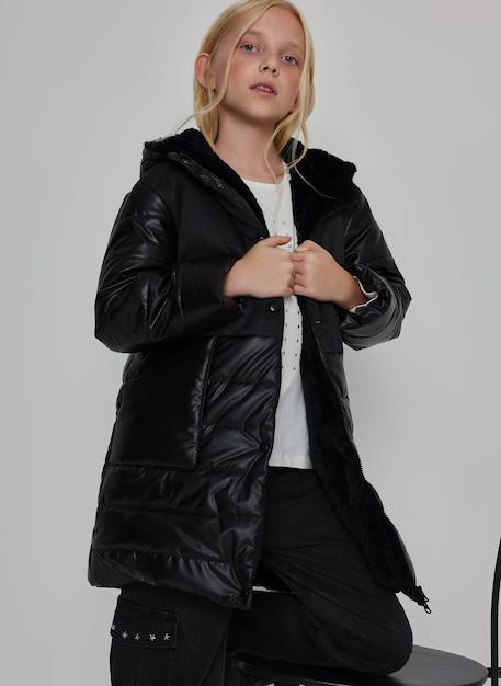 Parka fille en tissu technique à capuche Noir 1 - vertbaudet enfant 