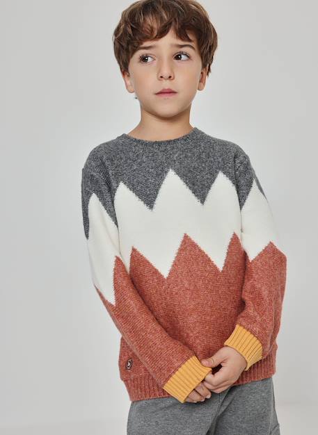 Pull garçon à imprimé géométrique zigzag Marron 2 - vertbaudet enfant 