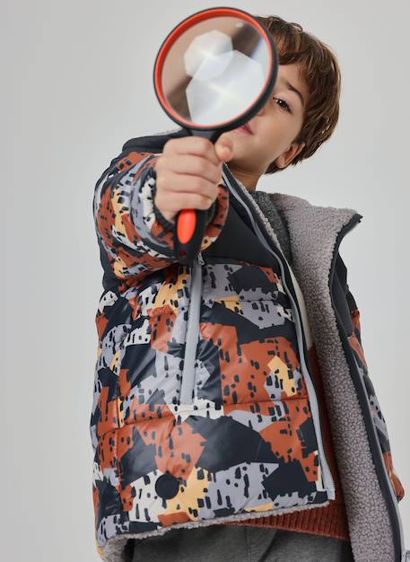 Garçon-Manteau-Blouson, parka-Parka garçon tissu technique réversible imprimé camo