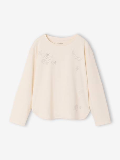 T-shirt manches longues enfant fille écru 1 - vertbaudet enfant 
