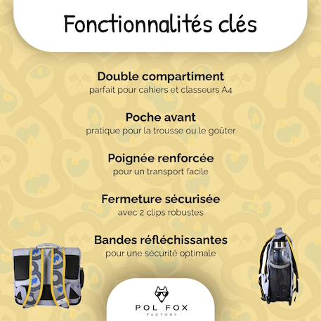 Cartable scolaire réversible 38 cm pol fox race – motif voiture – 2 compartiments Gris 2 - vertbaudet enfant 