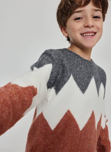 Pull garçon à imprimé géométrique zigzag Marron 1 - vertbaudet enfant 