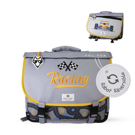 Garçon-Cartable scolaire réversible 38 cm pol fox race – motif voiture – 2 compartiments