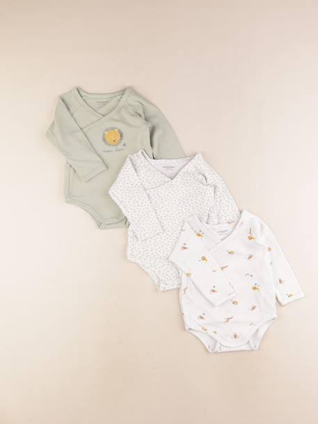 Lot de 3 bodies en coton - 12 mois Blanc, vert 1 - vertbaudet enfant 