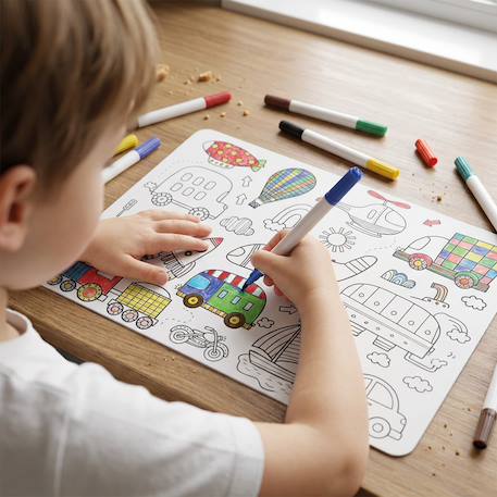 Set de table à colorier véhicules Blanc 2 - vertbaudet enfant 
