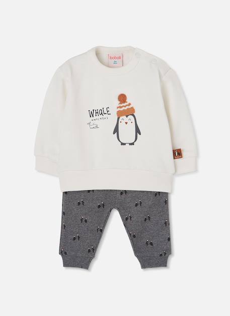 Ensemble bébé garçon maille imprimé pingouins Blanc 1 - vertbaudet enfant 