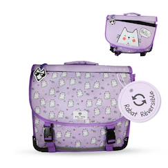 -Cartable scolaire réversible 38 cm pol fox hello – motif chat – 2 compartiments