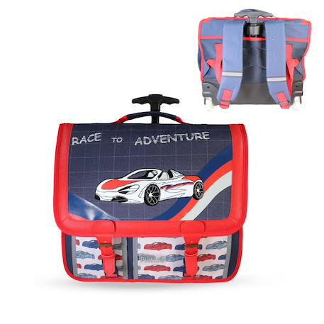 Garçon-Cartable à roulettes 41 cm phileas – motif voiture – 2 compartiments