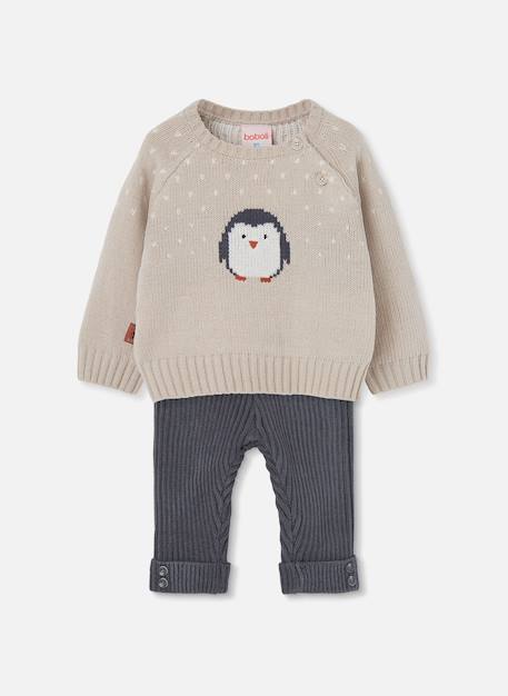 Ensemble bébé imprimé pingouin Beige 1 - vertbaudet enfant 