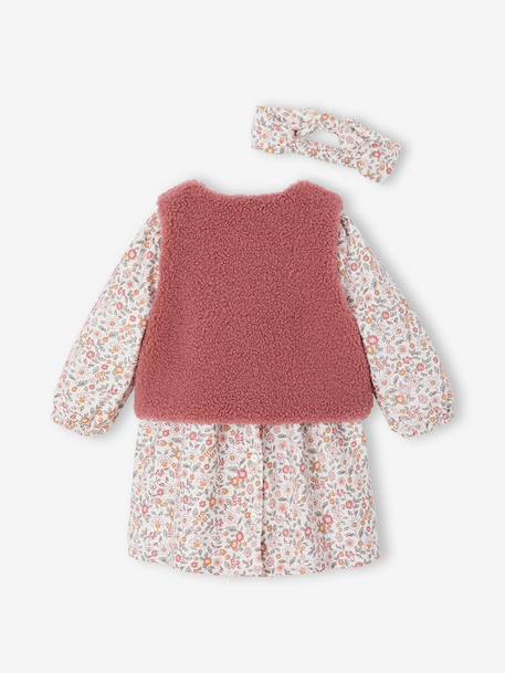 Coffret bébé robe + gilet + bandeau vanille+vieux rose 17 - vertbaudet enfant 