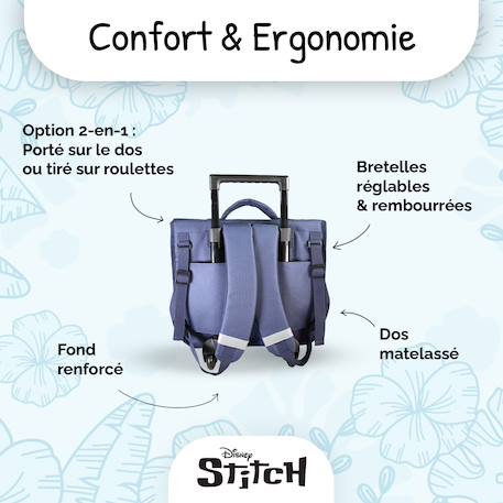 Cartable à roulettes 38 cm stitch – 2 compartiments – école primaire Bleu 4 - vertbaudet enfant 