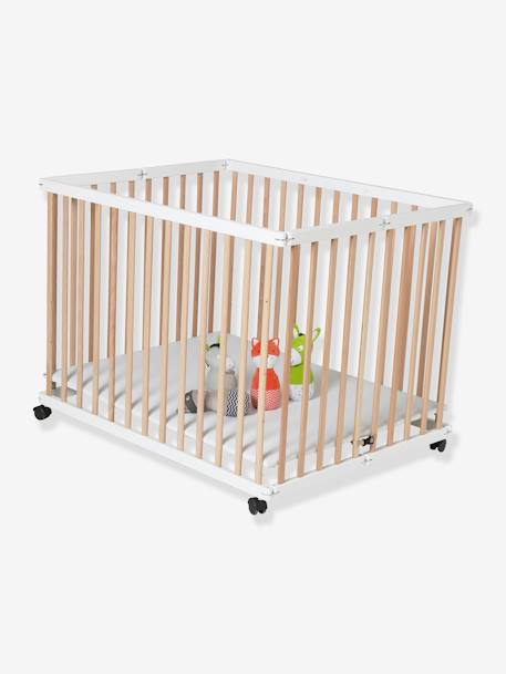 Parc en bois pliant bicolore naturel/blanc+blanc+naturel 1 - vertbaudet enfant 