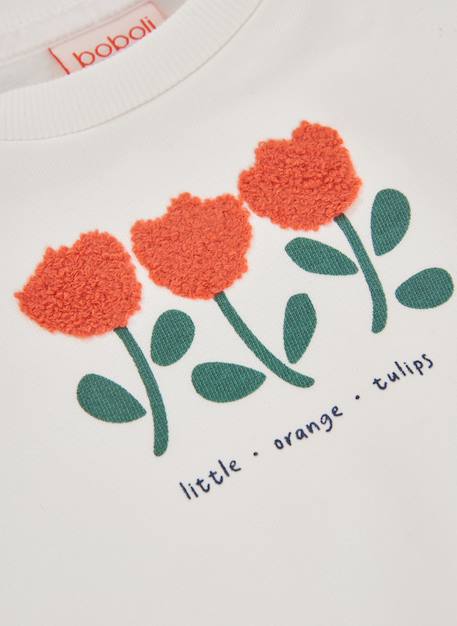 Sweat-shirt fille molleton broderie tulipes Blanc 3 - vertbaudet enfant 