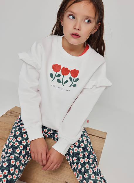 Sweat-shirt fille molleton broderie tulipes Blanc 1 - vertbaudet enfant 