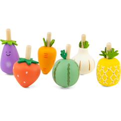 Jouet-Lot de 6 toupies fruits et légumes