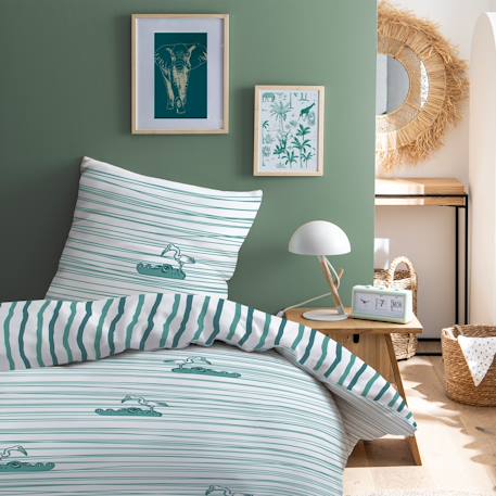 Parure de lit imprimée 100% coton, croco Vert 1 - vertbaudet enfant 