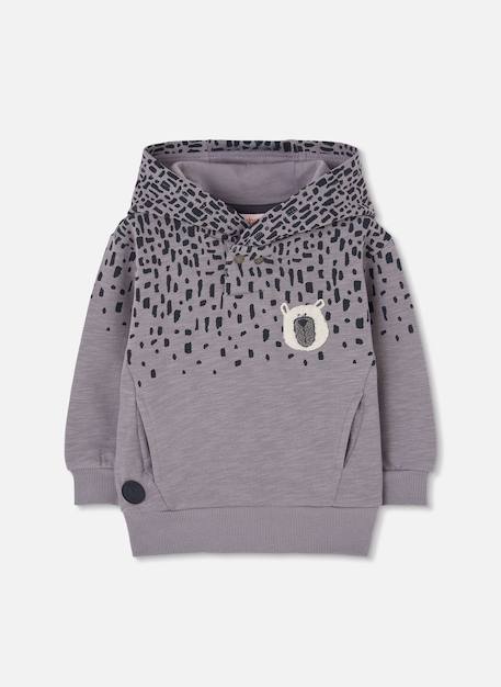 Sweat-shirt garçon molleton à capuche imprimée Gris 1 - vertbaudet enfant 