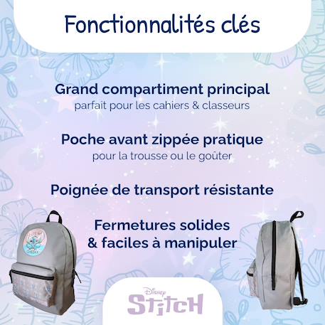 Sac à dos stitch – 1 compartiment – école et loisirs Gris 2 - vertbaudet enfant 