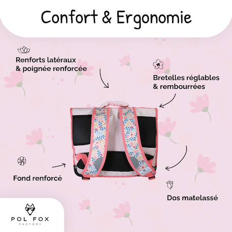 Cartable scolaire réversible 38 cm pol fox happy blush – motif fleurs – 2 compartiments Rose 4 - vertbaudet enfant 