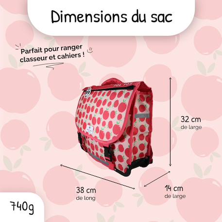 Cartable scolaire réversible 38 cm pol fox pompom – motif pomme – 2 compartiments Rose et rouge 3 - vertbaudet enfant 