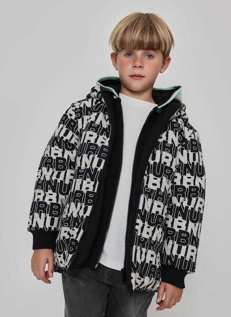 Garçon-Manteau-Blouson, parka-Parka garçon en tissu technique réversible imprimé lettres
