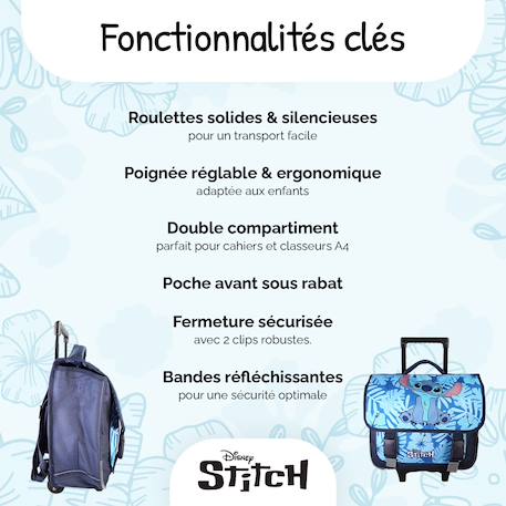Cartable à roulettes 38 cm stitch – 2 compartiments – école primaire Bleu 2 - vertbaudet enfant 