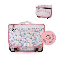-Cartable scolaire réversible 38 cm pol fox happy blush – motif fleurs – 2 compartiments