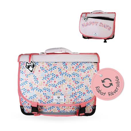 Fille-Cartable scolaire réversible 38 cm pol fox happy blush – motif fleurs – 2 compartiments