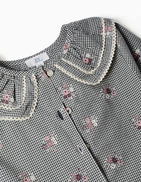 Chemise en coton à motif vichy avec imprimé floral Bleu foncé 3 - vertbaudet enfant 