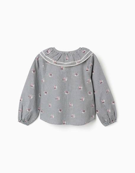 Chemise en coton à motif vichy avec imprimé floral Bleu foncé 2 - vertbaudet enfant 