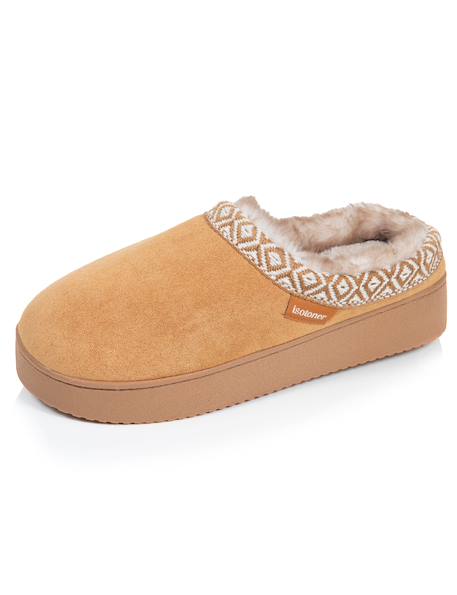 Chaussons mules suédine à semelle compensé de 3,5 cm, confort Camel+Ivoire 6 - vertbaudet enfant 
