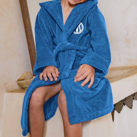 Peignoir enfant brodé 100% coton, om dribble Bleu 4 - vertbaudet enfant 