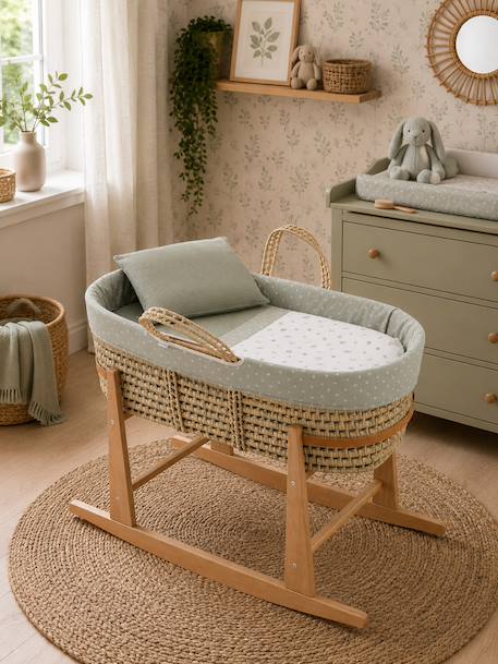 Couffin bébé matelassé avec support en bois Vert 1 - vertbaudet enfant 