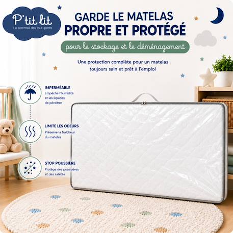 Housse protection matelas bébé - imperméable - sac déménagement - ép. Jusqu'à 12 cm Blanc 2 - vertbaudet enfant 