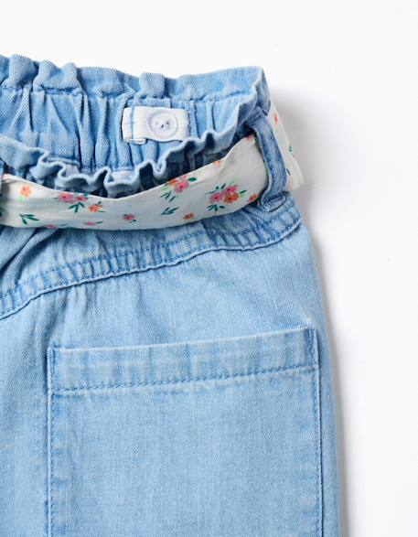 Short en jean avec ceinture à motif floral Bleu clair 4 - vertbaudet enfant 